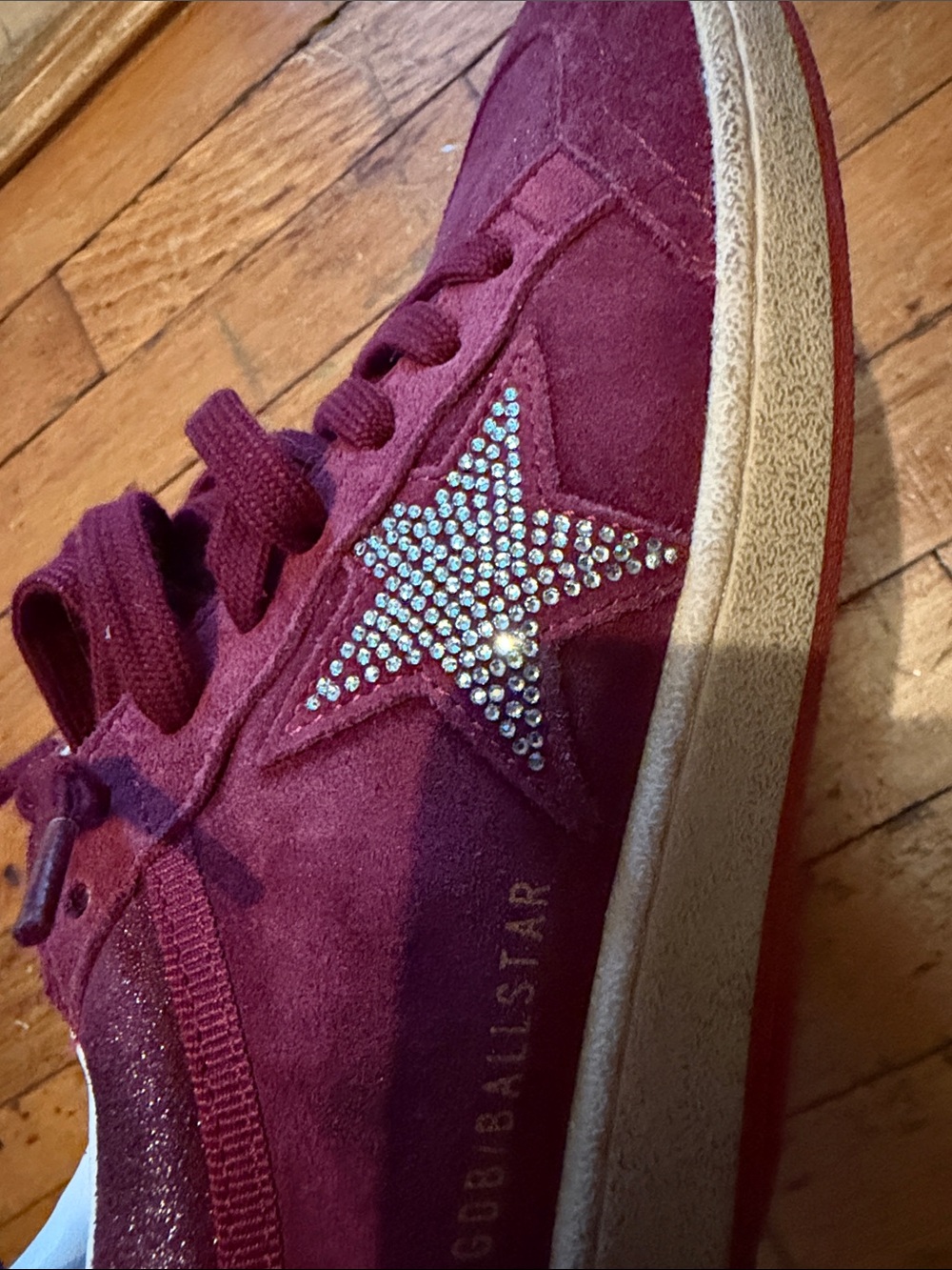 Golden Goose Burgundy Suede Sneakers with Crystal Star - Picture 5 of 6